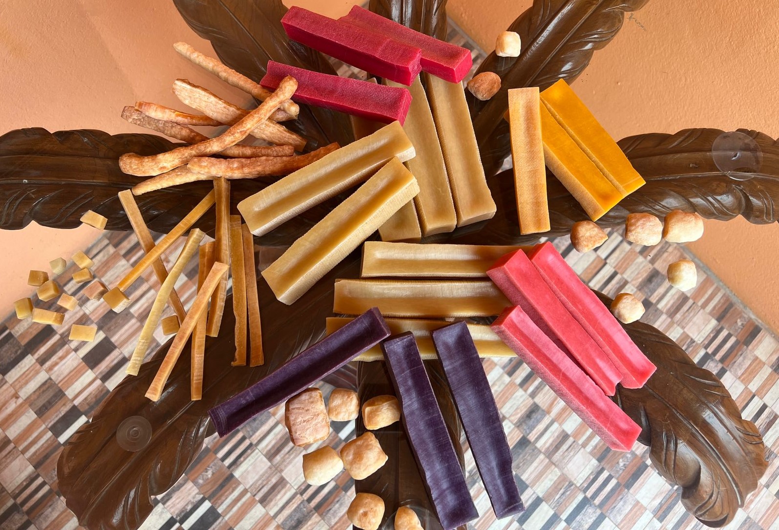 Regular Yak Chews, Slim Chews, Flavored Chews, Puffs, Slim Puffs, Regular Puffs, Mini Puffs and Cheese Powder